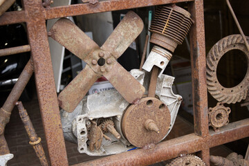 Rust covered parts of the old engine. Close-up view.