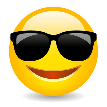 Cool smiling emoji with sunglasses, vector cartoon