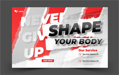 Gym fitness landscape social media banner template psd template