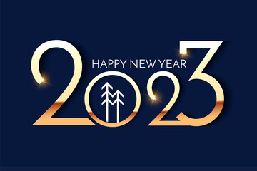 Happy new 2023 year Elegant gold text with light. Minimal text template