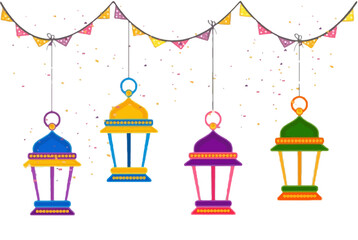Obraz premium Ramadan Kareem, illustration Vector Outline, Ramazan Greeting Card Drawing, Ramadan Mubarak, ramzan Arabesque Decoration and Lamps Vector.