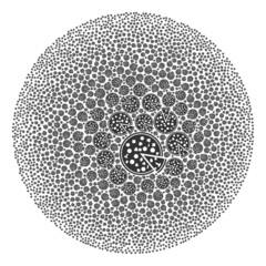 Pizza with piece icons are arranged into circle group. Pizza with piece icon round mosaic. Abstraction spheric globula mosaic is done with pizza with piece icons.