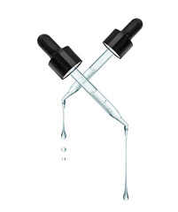 Two cosmetic pipettes with stretched  drops isolated on a white background