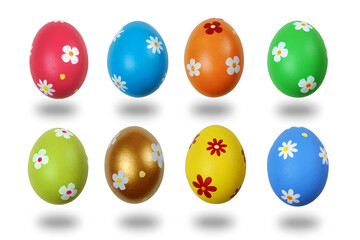 Set of colorful painted Easter eggs isolated on the white background