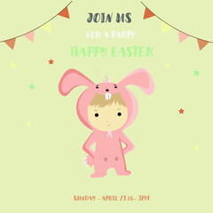 Personal children's Easter Party Flier invite invitation with a cute cartoon Easter bunny