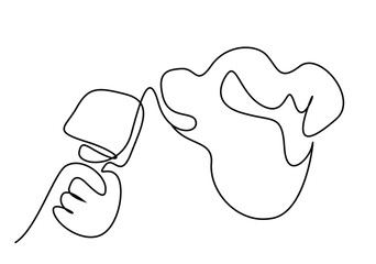 a cute little dog talking into the microphone