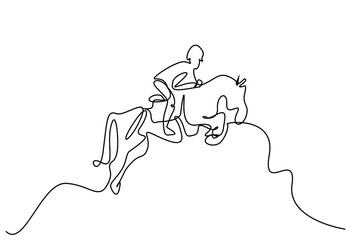 horse riding jockey hangs in midair