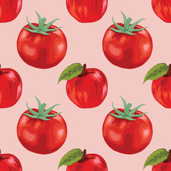 red tomato and fruits seamless pattern design