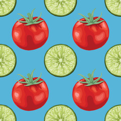 red tomato and fruits seamless pattern design
