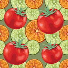 red tomato and fruits seamless pattern design