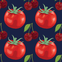 red tomato and fruits seamless pattern design