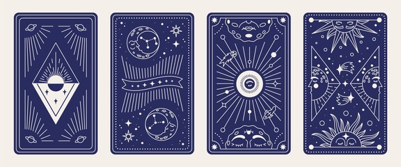 Tarot card deck. Magic esoteric posters with mystic astrology symbols, occult elements. Vector set - obrazy, fototapety, plakaty