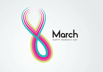 8 March Happy Women's day vector greeting card, 8th, Number 8 in colorful line vector. web banner, Banner template, flyer, cards and invitation, poster