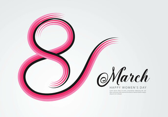 8 March Happy Women's day vector greeting card, 8th, Number 8 in pink line vector. web banner, Banner template, flyer, cards and invitation, poster