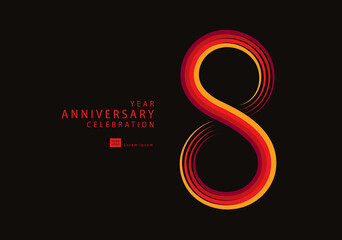 8 years anniversary celebration logotype Red line vector, 8th birthday logo, 8 number, Banner template, vector design template elements for invitation card and poster.