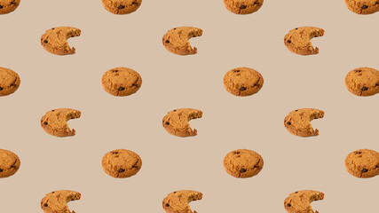 pattern of oatmeal cookies on a brown background