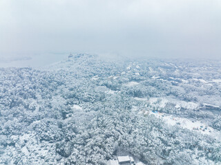 Fototapeta na wymiar Winter snow scene in Moshan Scenic Area, East Lake, Wuhan, Hubei