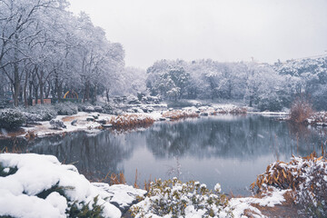 Winter snow scene in Moshan Scenic Area, East Lake, Wuhan, Hubei