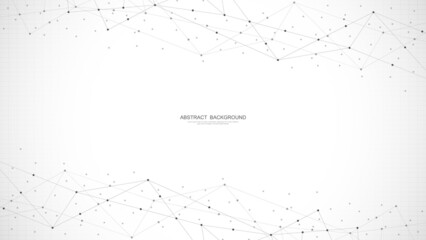 Obraz premium Abstract background and geometric pattern with connecting the dots and lines. Networking concept, internet connection and global communication