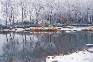 Winter snow scene in Moshan Scenic Area, East Lake, Wuhan, Hubei