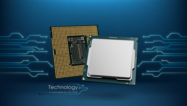 Computer Processor. Central Computer Processors CPU concept. Digital Central Processing Unit chip 