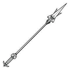 Abstract Black Simple Line Spear Weapon Doodle Outline Element Vector Design Style Sketch Isolated On White Background Illustration For War, Battle