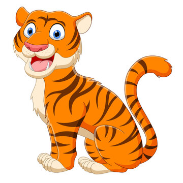 Cute a tiger cartoon isolated on white background