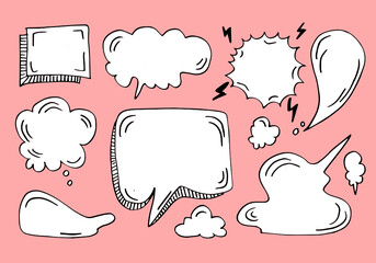 Set of hand drawn sketch Speech bubbles. Vector illustration