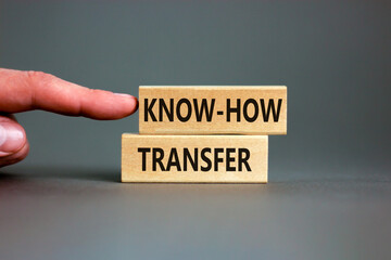 Know-how transfer symbol. Concept words Know-how transfer on wooden blocks on beautiful grey table...