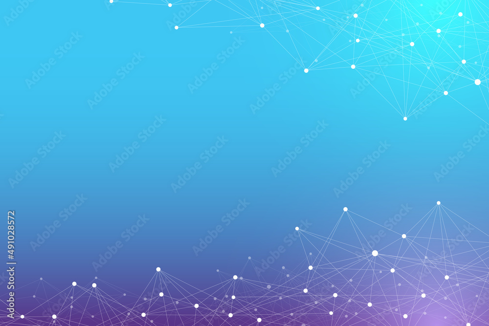 Leinwandbilder Technology abstract background with connected line and dots. Big data visualization. Artificial Intelligence and Machine Learning Concept. Analytical networks. Wave flow, cybernetic illustration.
