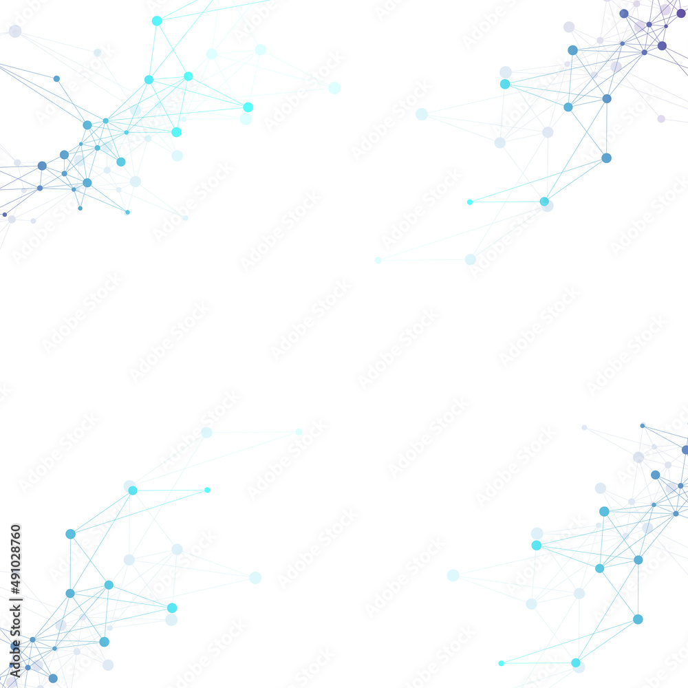 Poster Big data visualization. Geometric abstract background visual information complexity. Futuristic infographics design. Technology background with connected line and dots, wave flow illustration