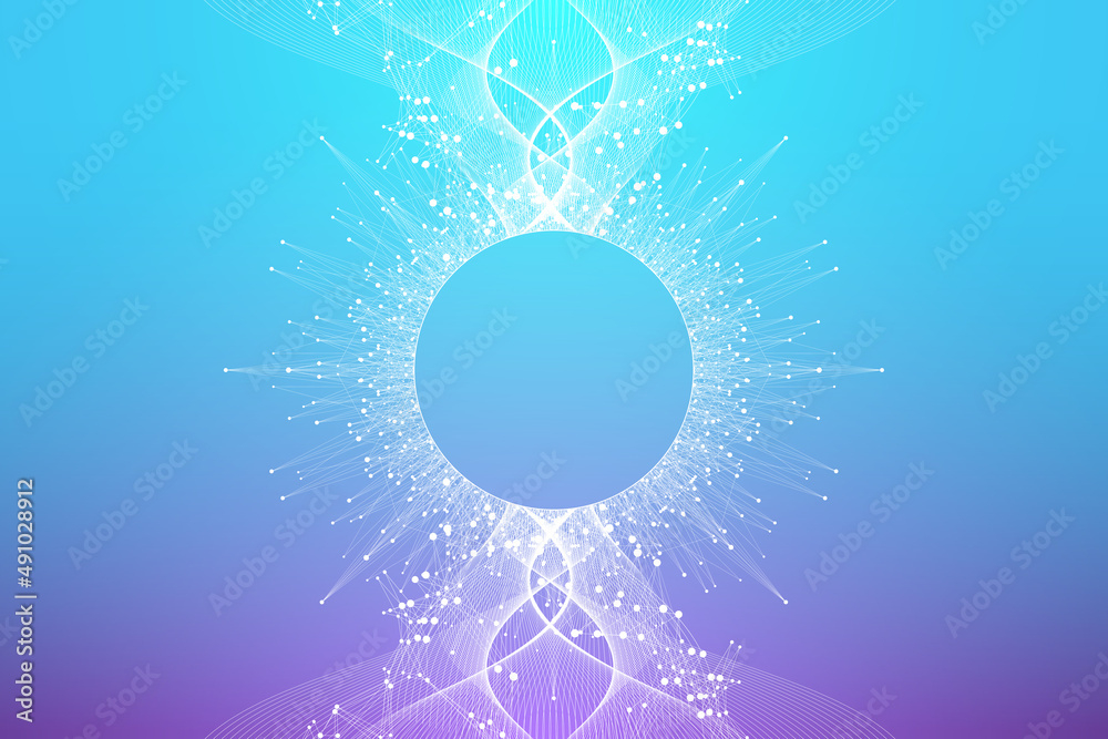 Poster expansion of life. colorful explosion background with connected line and dots, wave flow. visualizat