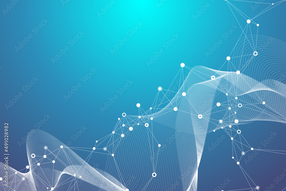 Aufkleber Geometric blue graphic background molecule and communication. Big data complex with compounds. Lines plexus, minimal array. Digital data visualization. Scientific cybernetic illustration.
