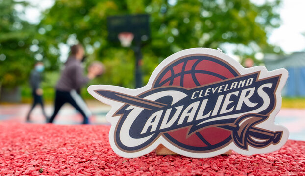 September 15, 2021, Springfield, USA, The emblem of the basketball club Cleveland Cavaliers on the sports field.