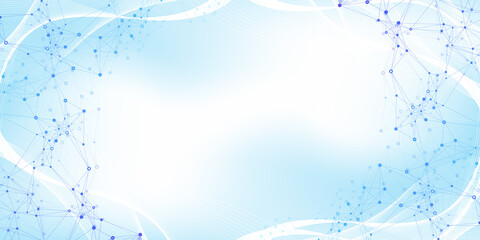 Scientific illustration genetic engineering, DNA helix, DNA strand, molecule or atom, neurons. Genomic sequences visualization. Abstract structure for Science or medical background.