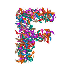 creative alphabet, letters made of multicolored high heel shoes, 3d render, letter f