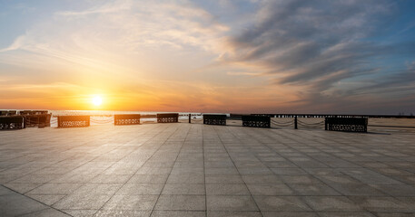 Empty square floor and beautiful sky clouds at sunrise