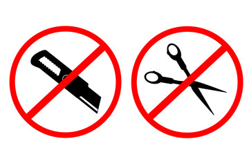 Simple Vector Prohibited Sign Do Not Cut, With Cutter and Scissor Isolated on White