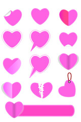 Simple Vector Set 10 various style of pink love shape, isolated on white