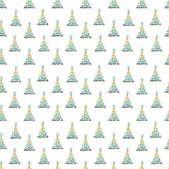 Sketch Christmas Tree Seamless Pattern, New Year Background