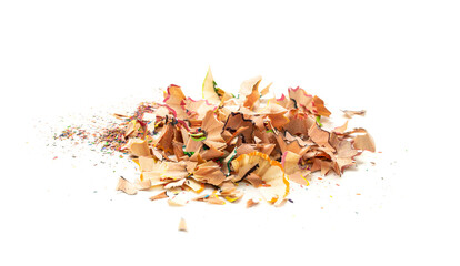 Color wood pencil with sharpening shavings isolated