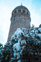 streets of Istanbul on winter. winter landscape in İstanbul. Winter landscape covered with snow. New Year`s landscape. Dramatic wintry scene.