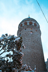 streets of Istanbul on winter. winter landscape in İstanbul. Winter landscape covered with snow. New Year`s landscape. Dramatic wintry scene.