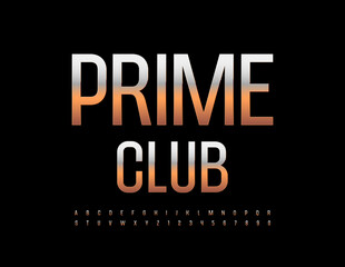 Vector golden Sign Prime Club. Elegant Trendy Font. Luxury Alphabet Letters and Numbers