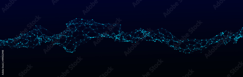 Poster molecular dna structure. sound wave of particles. network connections structure. big data visualizat