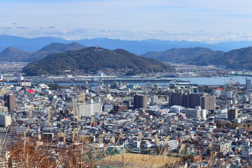 Fototapeta na wymiar 皿ヶ峰から五台山を眺める　2022　冬　（高知県　高知市）