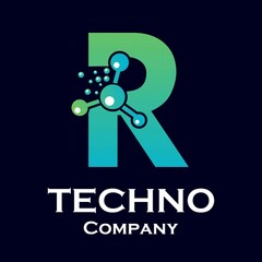 Letter r with molecule design logo template illustration