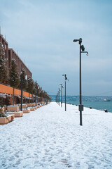 streets of Istanbul on winter. winter landscape in İstanbul. Winter landscape covered with snow. New Year`s landscape. Dramatic wintry scene. 