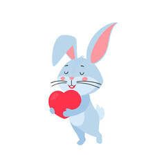 Cute cartoon bunny or rabbit. Hare with heart in his hands. Printing for children's T-shirts, greeting cards, posters. Symbol of the year 2023. Hand-drawn vector stock illustration isolated on a white