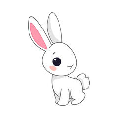 Cartoon cute easter bunny sitting. Hare kid drawing. spring easter holiday. Vector illustration of an animal character in a cartoon childish style. Isolated clipart on white background.